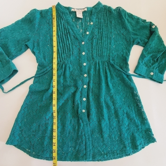 2109 * American Rag Lace Button Down Shirt Green Size S - Picture 7 of 7